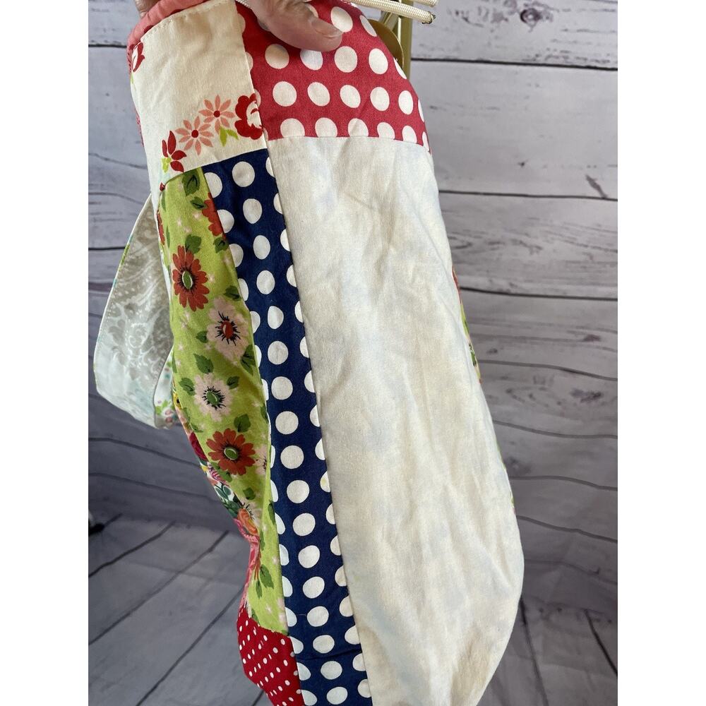 Handmade Quilted Patchwork Tote Bag Floral Polka Dot Boho Cottagecore Market Bag - Picture 3 of 11